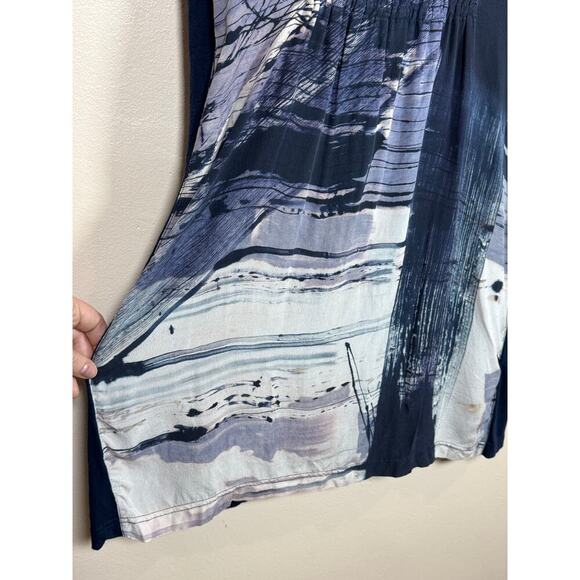 POETRY Silk Wool Lightweight Abstract Art to Wear Lagenlook Midi Dress 10 Navy - Picture 4 of 11
